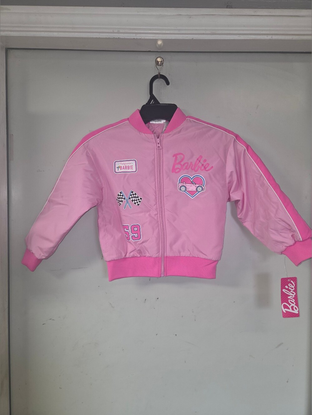 Barbie Pink Girls' Racing Bomber Jacket - Kids Costume